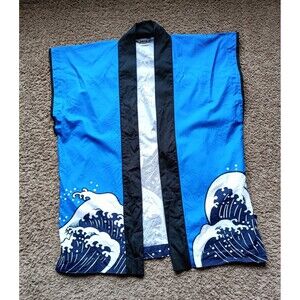 Vintage Traditional Kimono Blue Short Sleeve